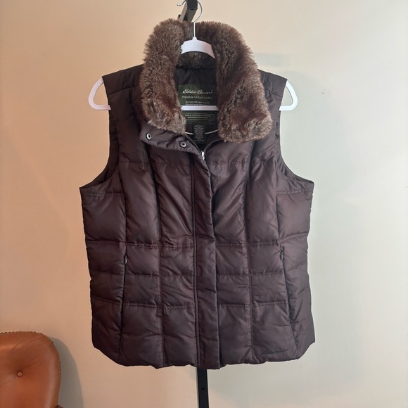 Eddie Bauer Jackets & Blazers - Eddie Bauer Women's Dark Brown Vest with Faux Fur Trim